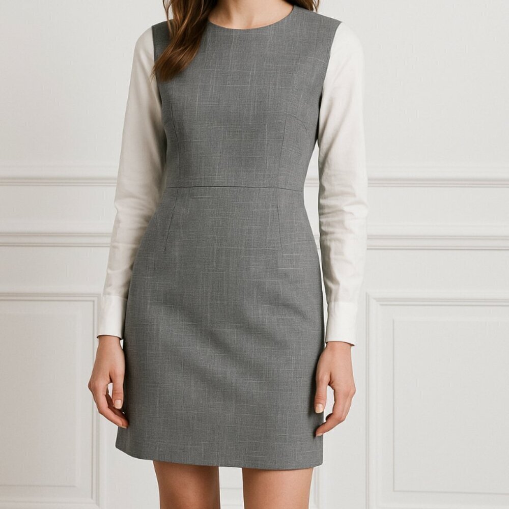 Club Monaco Grey Plaid Long Silk Sleeve Deeyone Dress Size 2